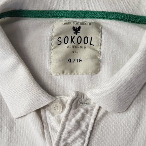 SOKOOL CLOTHING CALIFORNIA POLO COLLAR MEN'S CASUAL WEAR SHIRT XL WHITE GREEN - Picture 4 of 13
